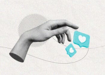 social media post conceptual collage hands and likes